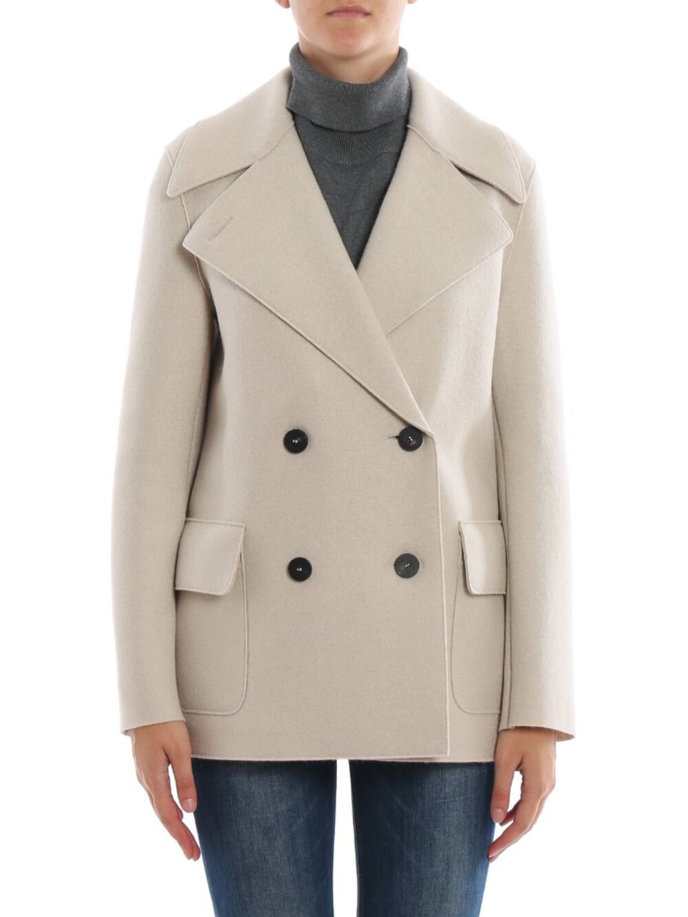 Harris Wharf Double Breasted Wool Pea Coat in Ivory, size 42IT (fits size Small)